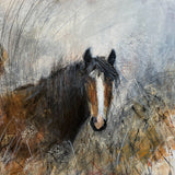 Mixed media painting of a Bay horse.