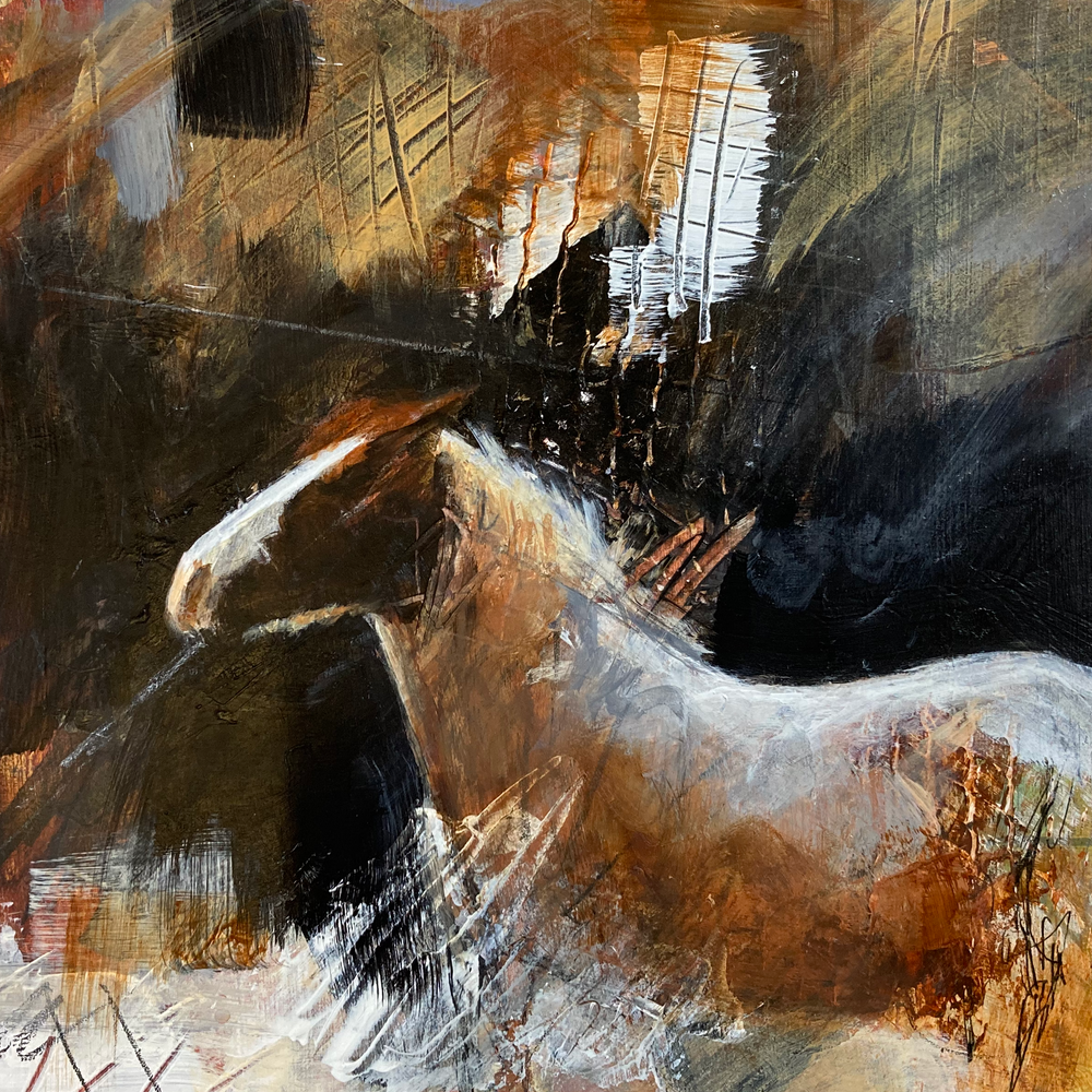 Mixed media painting of a gypsy horse.